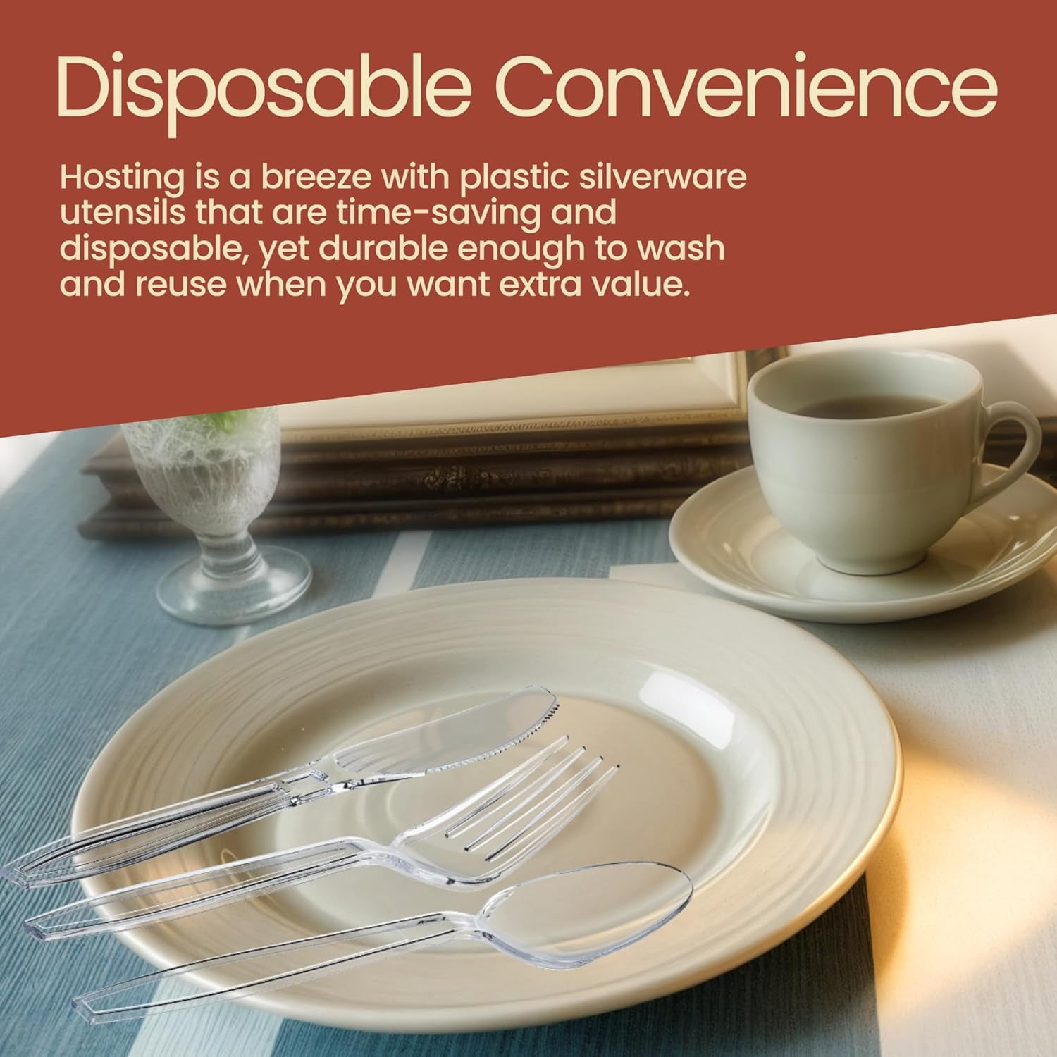 Bakken Disposable Cutlery Set 360 Pieces Forks, Heavy Duty Plastic Silverware, BPA-Free Food-Grade Materials, Heat-Resistant, Reusable Utensils for Parties, Catering, BBQs, and Everyday Use, Clear