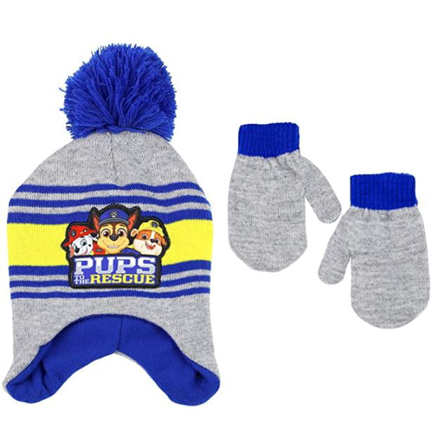 Knit with Fleece Lined Cold Weather Stocking Hat Toddler Boys Paw Patrol Scandi Hat Beanie with Mittens 