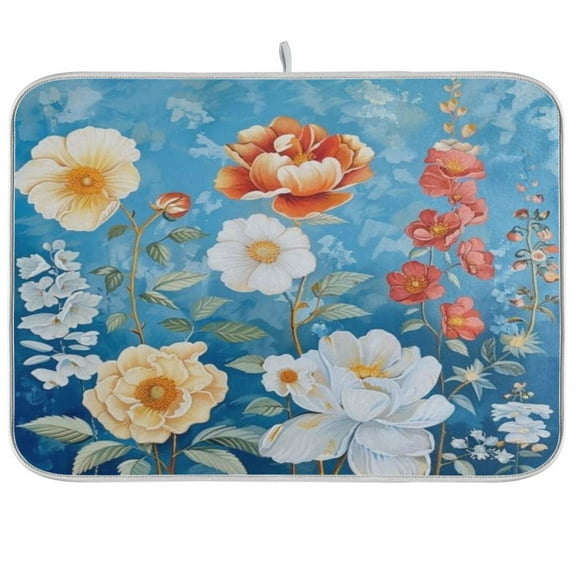 Kitchen Drying Mat 16x18In Drying Dish Mat Dish Drying Mats Kitchen Countertop Multi-Function Drain Drying Mat Kitchen Table Yellow Chrysanthemum