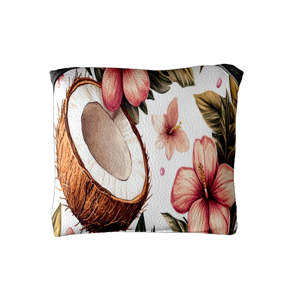 Golf Mallet Putter Cover Premium Leather Waterproof Golf Putter Head Cover with Magnetic Closure Coconut Flowers