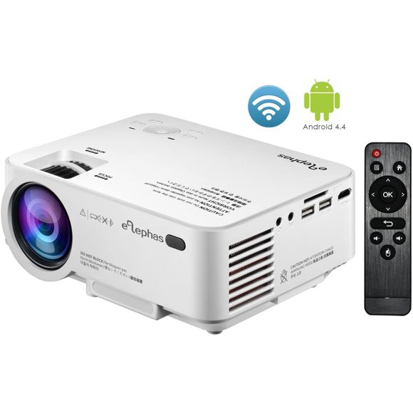 Projecteur WiFi Android, ELEPHAS Projecteur LED Portable avec Fonction Sans Fil Intégrée 1500 Lumens pour Maison Films Fêtes et Jeux -- Blanc