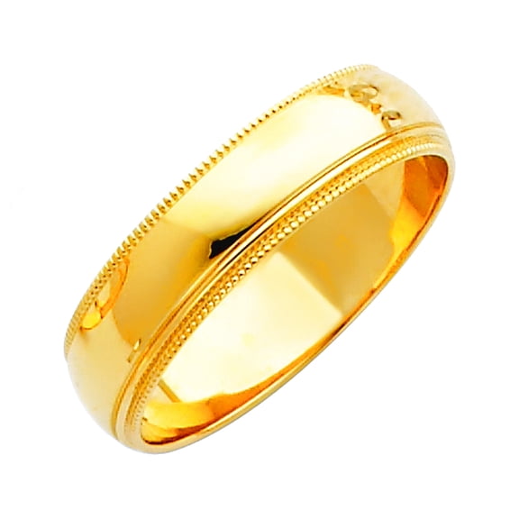 14k Yellow Gold 5mm Milligrain Wedding Band Ring Size 6.5 Wedding Band for Women and Men - 3.4 Grams
