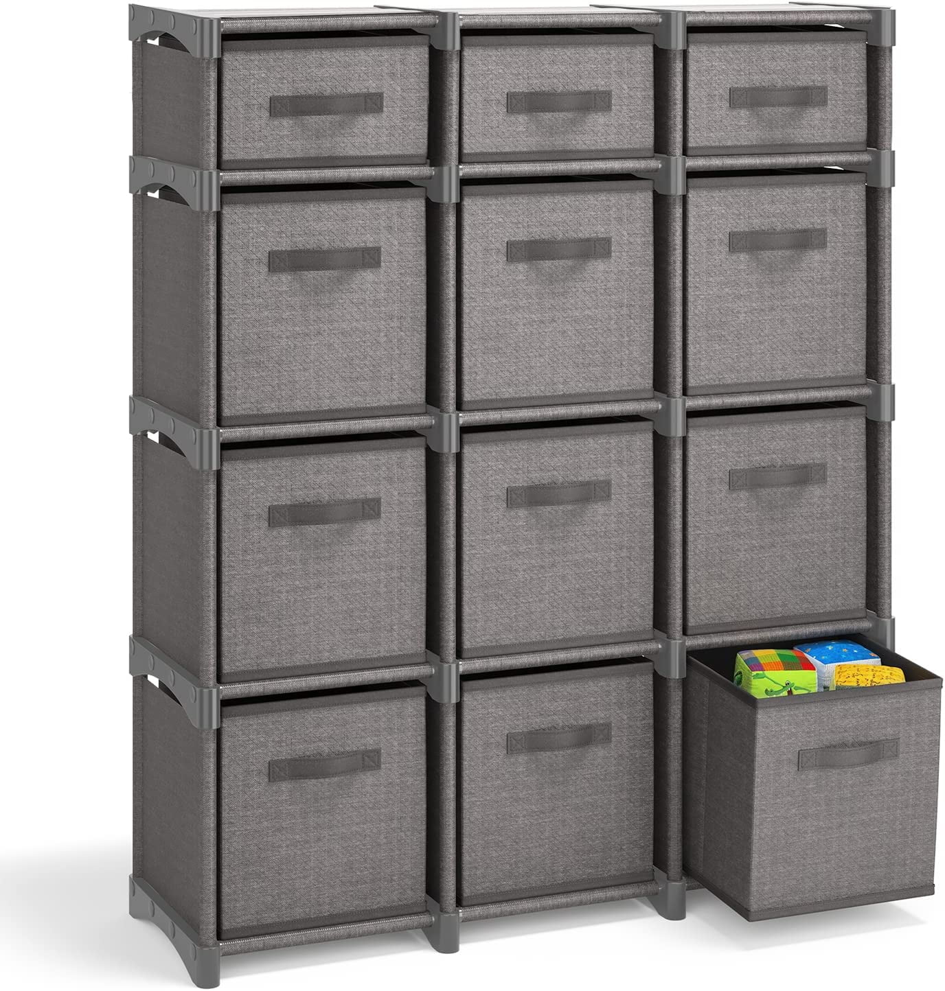 12 Cube Storage Organizer, Gray Storage Cubes Organizer Shelves, Sturdy Cubbies Storage Shelves