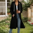 thumbnail image 2 of XPMWRP Women's Solid Color Long Fleece Quilted Hoodies Loose Fit Oversized Zip Up Coat with Double Pocket Casual Warm Winter Jackets Black L, 2 of 4