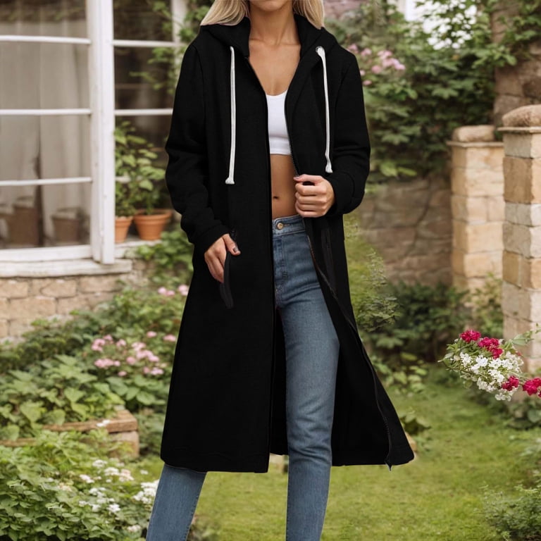Full Zip Long Hoodie Jackets for Women Oversized Cotton Fleece