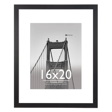Meframe 16x20 Wooden Picture Frame, Matted to 11x14 Wall Poster Frame, Black