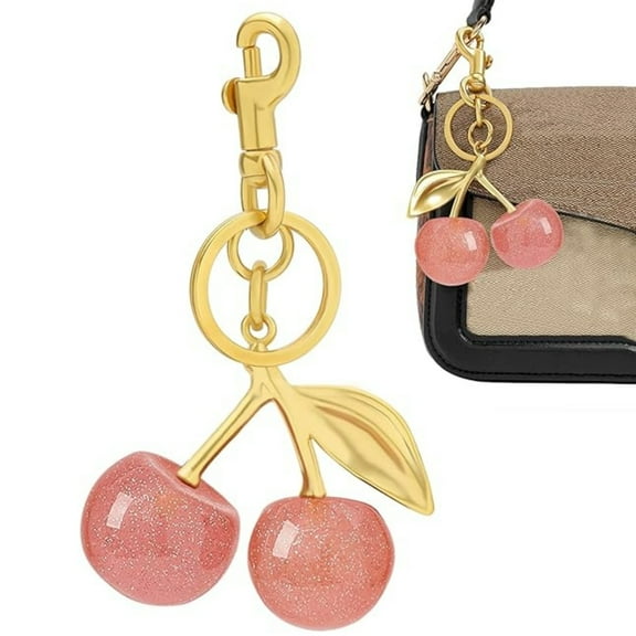 Topboutique Cherry Keychain Glitter Cherry Key Chain Cute Metal Keychain Accessory with Key Ring and Clip Car Key Chain Gifts for Birthday Christmas,Gold