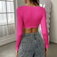 thumbnail image 6 of WCJM Ribbed Knit Long Sleeve Square Neck Top Women Slim Fitted Crop Casual Fall Y2K Fashion Women's Long Sleeve T-Shirt, 6 of 7
