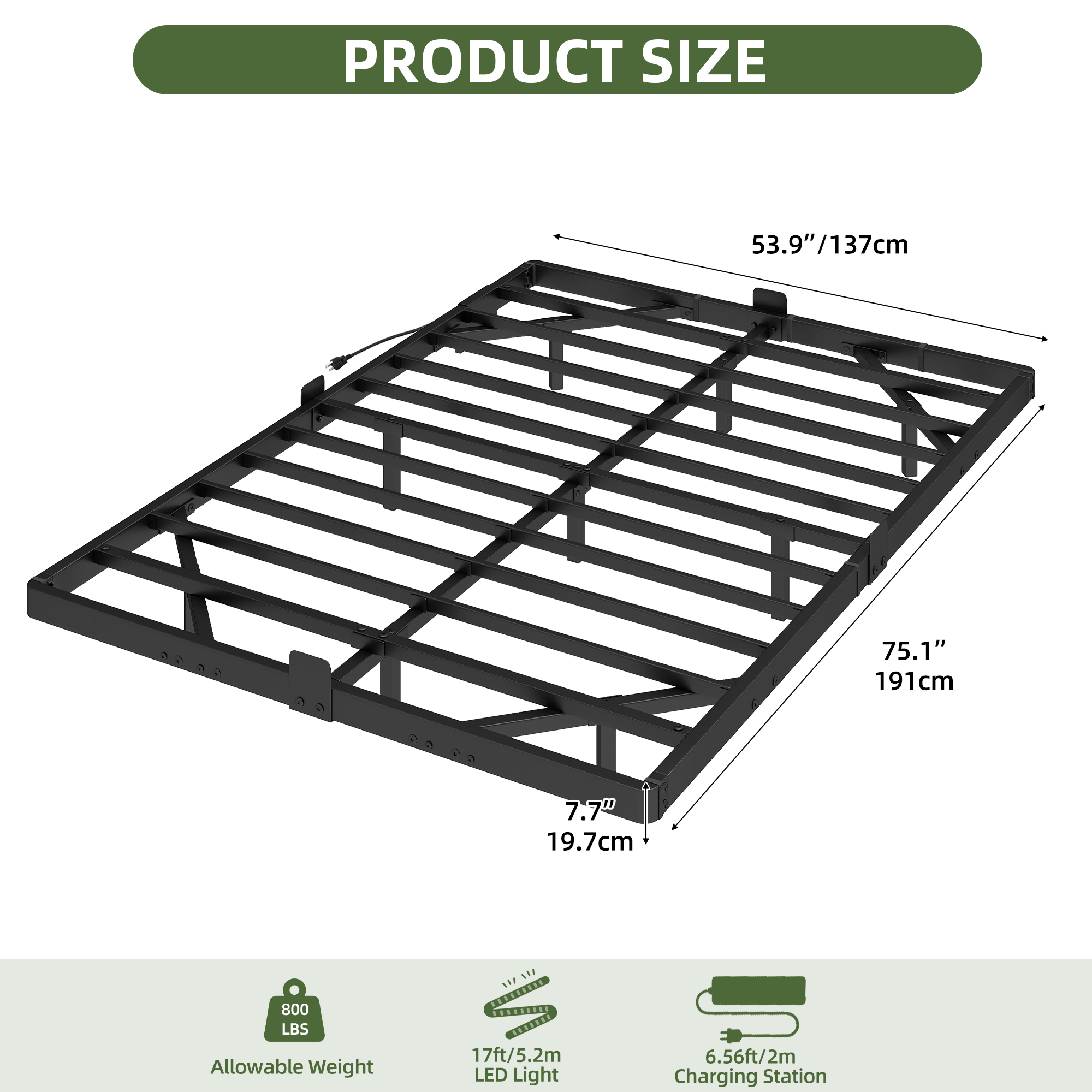 Uforic Full Size Floating Bed Frame with LED Lights and Charging Station, Easy Assembly Heavy Duty Metal Platform Bed, No Box Spring Required (Black)