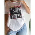 thumbnail image 1 of Women's "The Show" Graphic Print T-Shirt - Crew Neck Casual Top with Vintage Photos & Red Hearts, Machine Washable, Perfect for Spring & Summer, Casual Wear Top|Relaxed Fit Shirt|Stretch Fabric, 1 of 7