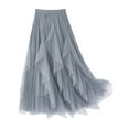 thumbnail image 4 of Wdfiry Flowy Maxi Skirt for Women Summer Casual Irregular Mesh High Waist Midi Skirts Fashion Solid A Line Ruffle Swing Long Skirts, 4 of 6