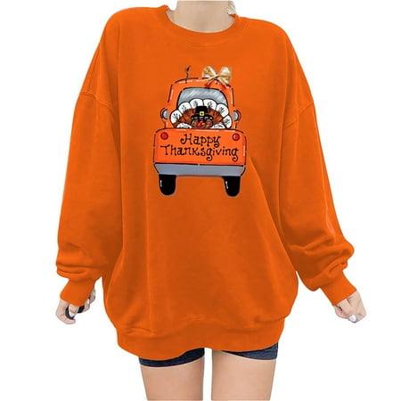 

Honeeladyy Sales Women s Fashion Thanksgiving Printed Loose Long Sleeve Blouse Round Neck Casual Pullover Tops Sweatershirt