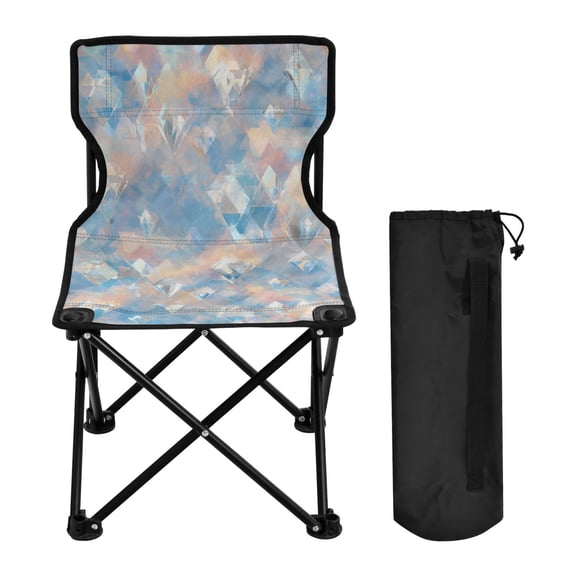 600D Oxford Camping Chair Portable Foldable Chair Supports 220 lbs for Picnic, Fishing, Backpacking Peach and Blue Rhombus