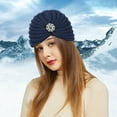 thumbnail image 4 of iHPH7 Skull Hat Skull Cap Beanie Winter Hats for Women Knitted Beanie Wool Hat Beenies Hats Slouchy Beanie Navy One Size, 4 of 5