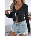 thumbnail image 6 of Women'S Tie Front Long Sleeve Scalloped Crop Cardigan Knit Top Black L, 6 of 8