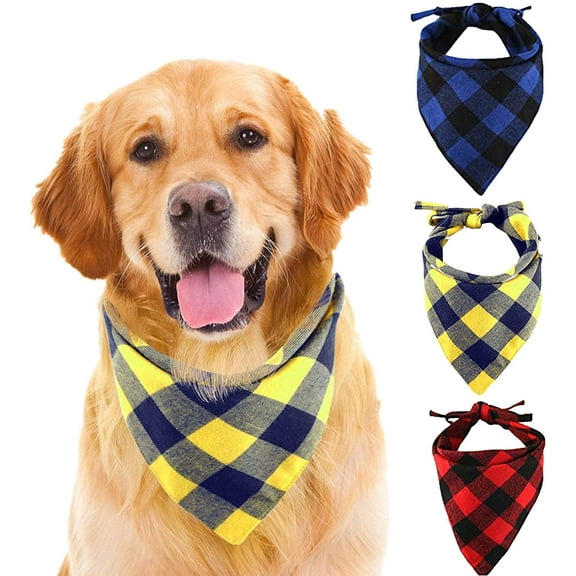Adjustable Dog Bandanas - Set of 3 Washable Scarves for Small, Medium, Large Dogs