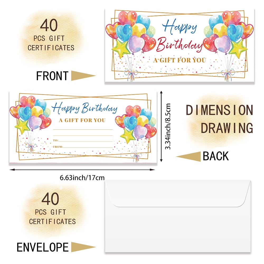 Paper Gift Card Invitation Cards for Birthday Wedding Party Rectangle Balloon 170x85mm 40pcs/set