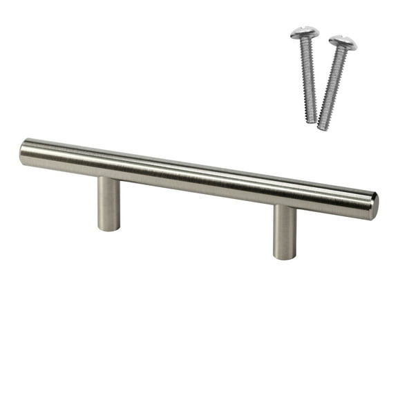 ROK Hardware 10 Pack 3" Hole Centers Brushed Nickel Kitchen Cabinet Euro Style Drawer Door Steel T Bar Pull Handle 6" Length