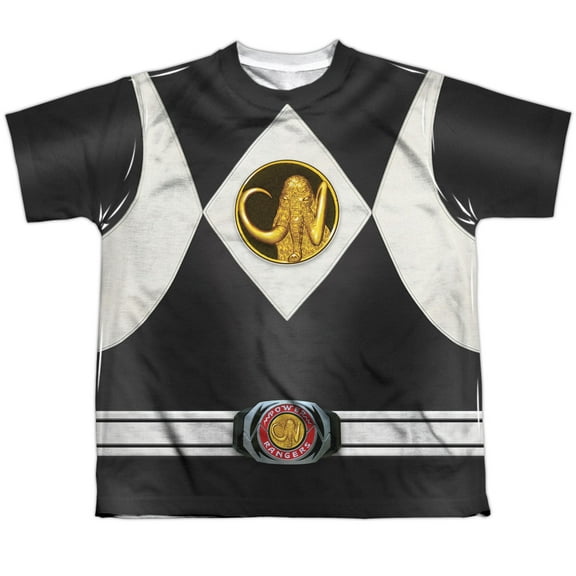Power Rangers Men's  Black Ranger Uniform Sublimation T-shirt White
