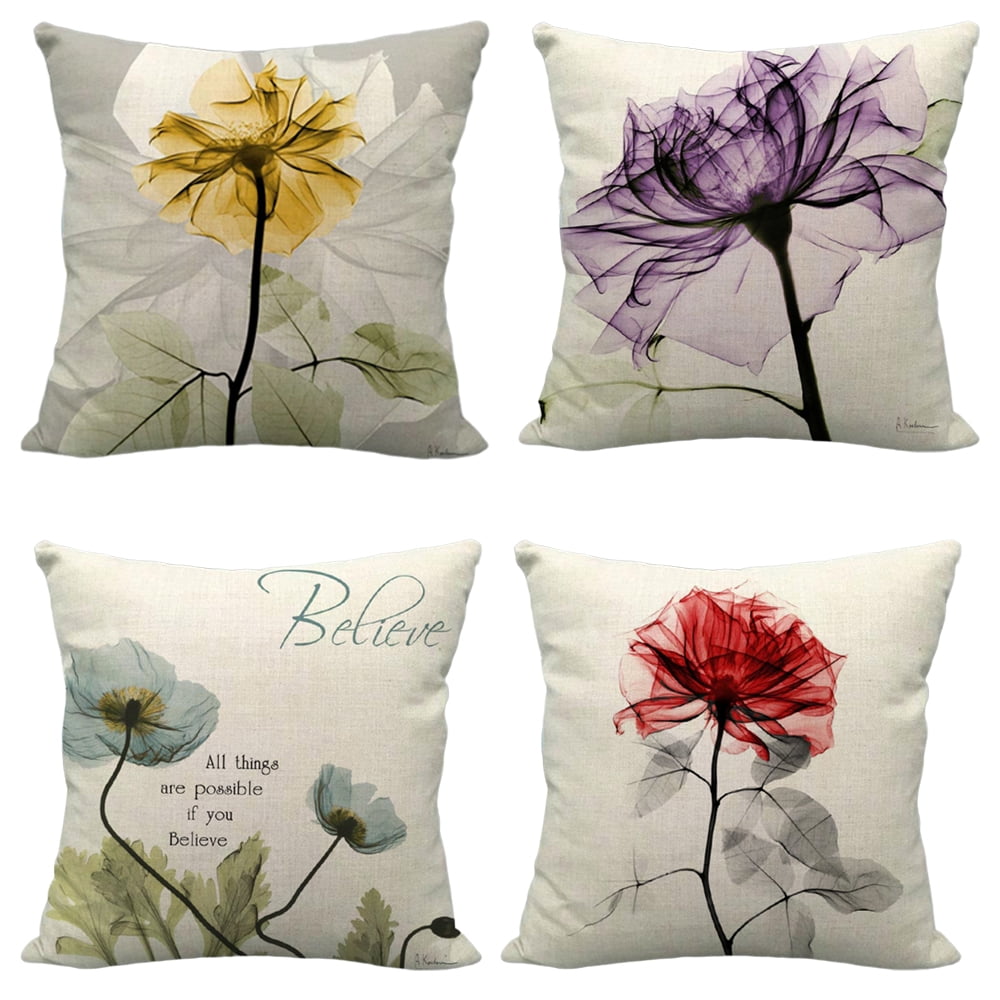 Decorative Floral Flower Pillow Covers 18 x 18, Farmhouse Throw Pillow ...