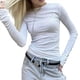 thumbnail image 3 of Camiseta de Larga con Cuello Redondo para Mujer, Camisetas Lisas Ajustadas, Tops Cortos para Salir de Otoño Y2K, Camisetas Ajustadas Lindas M, 3 of 9