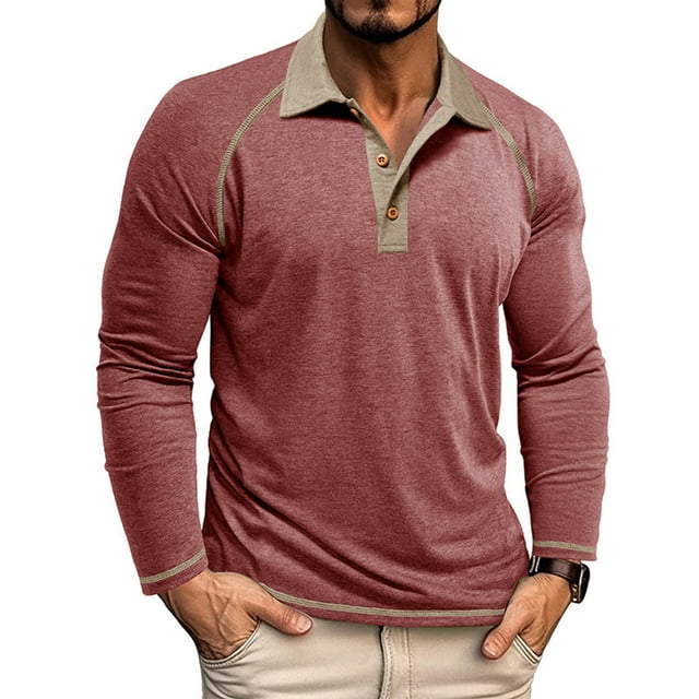 pstuiky Camisas casuales de manga larga para hombre, Camisa informal de negocios con solapa y botones de manga larga para hombre, color liso, a la moda camisetas de hombre xxl