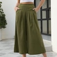 thumbnail image 2 of Pantalones sueltos para mujer, pantalones casuales con piernas anchas, cintura plisada, pantalones tobilleros con bolsillos para mujer OD Green XL, 2 of 6