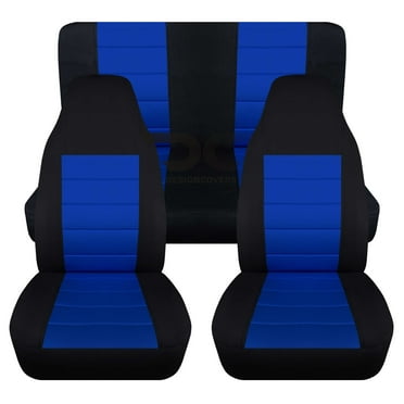 T191-Designcovers Compatible with 1987-1995 Jeep Wrangler YJ 2door Seat Covers:Black and Dark Blue - Full Set Front&Rear