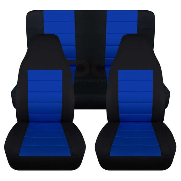 T191-Designcovers Compatible with 1987-1995 Jeep Wrangler YJ 2door Seat Covers:Black and Dark Blue - Full Set Front&Rear
