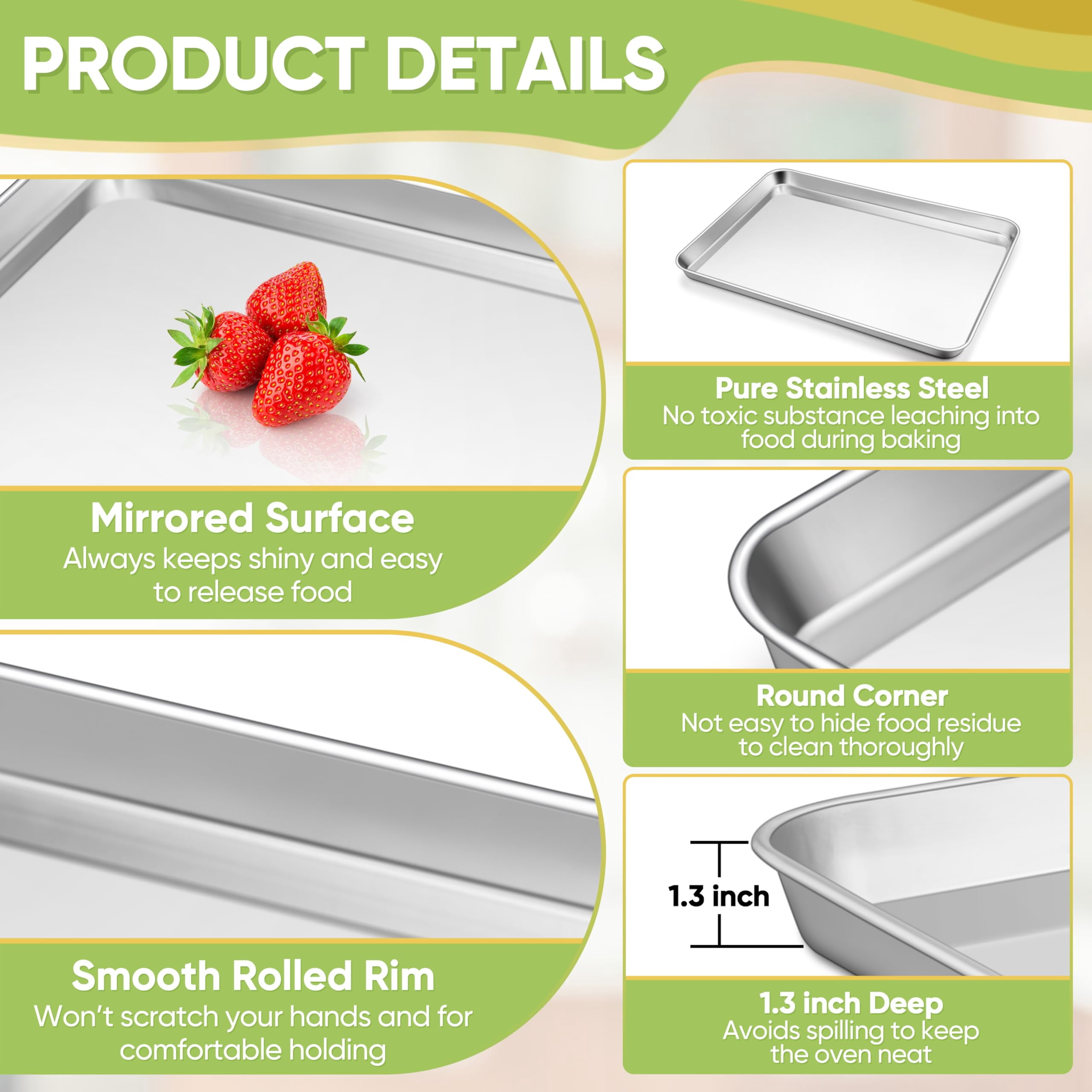 Stainless Steel Baking Sheet  20'' X 14'' Large Pan Bakeware Set Cookie Sheets For Roasting Cooking Non Mirror Finish & Dishwasher Safe