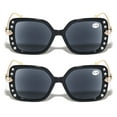 thumbnail image 2 of 2 Pairs Women Butterfly Square Oversized Gold Metal Temple Reading SunGlasses Gem Rhinestones Tinted Reader +2.75, 2 of 3