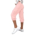 thumbnail image 4 of WIZUTIZ Women's Solid Color High Rise Cropped Jogger Pants with Decorative Buttons Elastic Waist Side Pockets Tapered Ankle Casual Trousers Soft Stretchy, 4 of 7