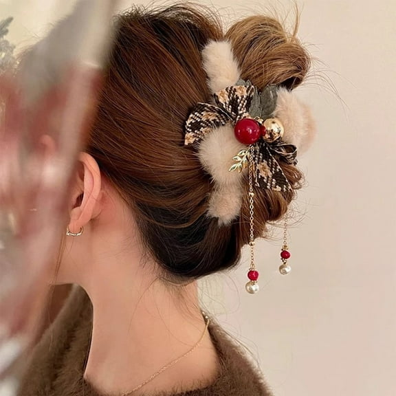 2024 New Clearance, Holiday Products, Christmas Fall and Winter Plush Hair Clips Women Bow Catch Clip Hair Accessories Christmas Decoration Hair Clips