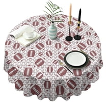Brown Footballs with Stars Pattern Round Tablecloth 60"x60",Wrinkle Wipeable Table Cloth for Kitchen Dining Room Picnic Patio Party
