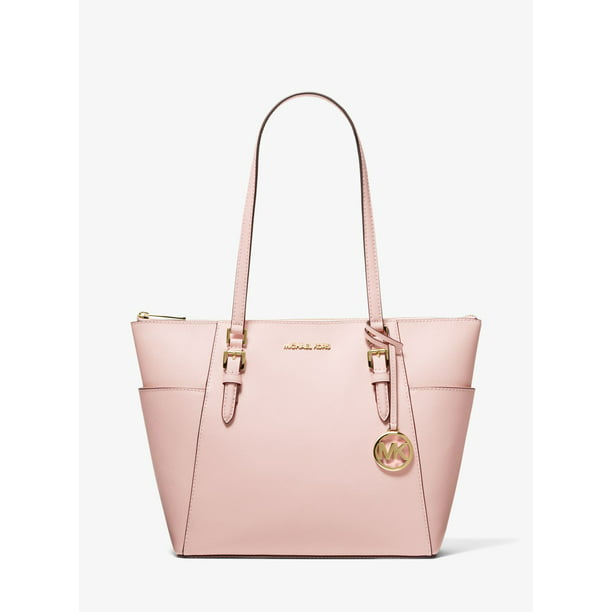 Michael Kors Charlotte Signature Leather Large Top Zip Tote Handbag Bag  (Powder Blush Solid), Female 