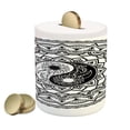 thumbnail image 1 of Ying Yang Piggy Bank, Ornate with Lace Style Blossom Patterns Inspirational Far Eastern Print, Ceramic Coin Bank Money Box for Cash Saving, 3.6" X 3.2", Black White, by Ambesonne, 1 of 4