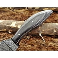 thumbnail image 6 of 9" Long Damascus steel skinning knife, 4.5" hand forged full tang blade with 4" cutting, Bull horn Scale, cow hide Leather sheath, 6 of 6