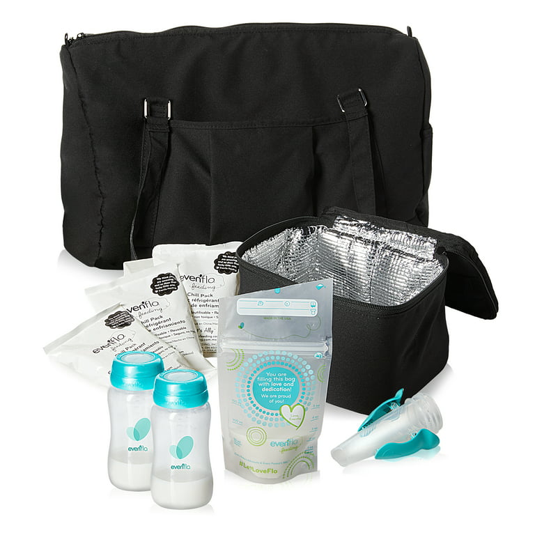 Evenflo Feeding Black Pumping Accessories Tote for Breastfeeding - with  Milk Collection Bottles, Bags and Breast Pump Adapters