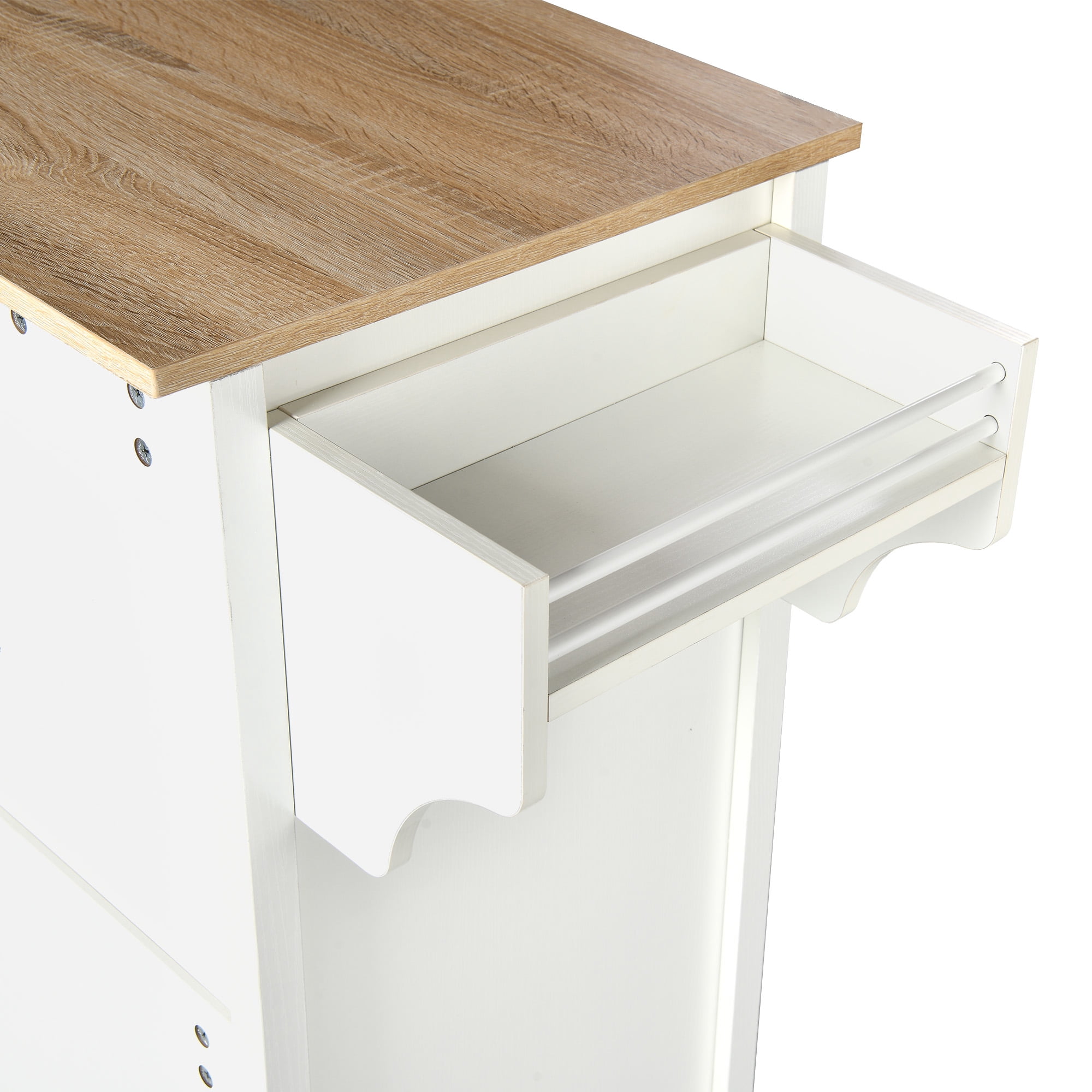 ModFusion 35" Rolling Kitchen Island Cart – 2 Doors, Drawer, Open Shelves, Spice & Wine Racks, Locking Wheels