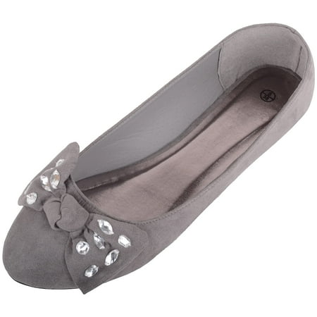 ABSOLUTE FOOTWEAR Womens Slip On Microsuede Smart Formal Work School Ballerina Style Dolly Shoes - Grey - US 6