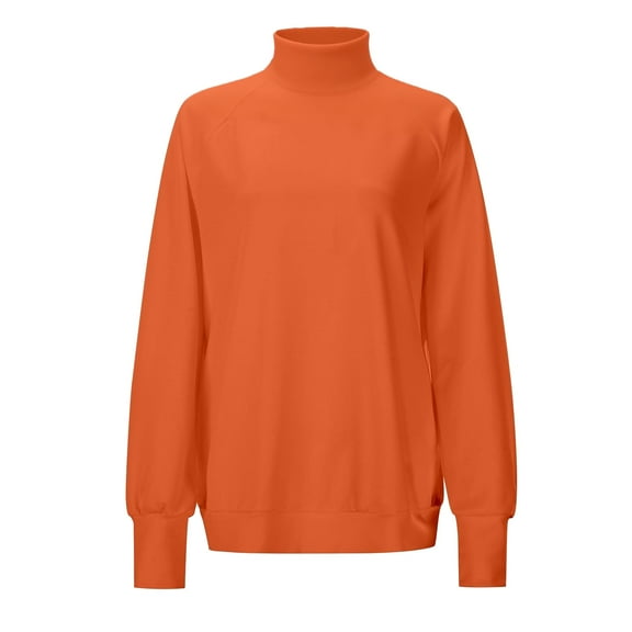 safuny Turtleneck Pullover Sweatshirt for Women Solid Color Long Sleeve Top Fall Winter Fashion Pullover Orange _m M