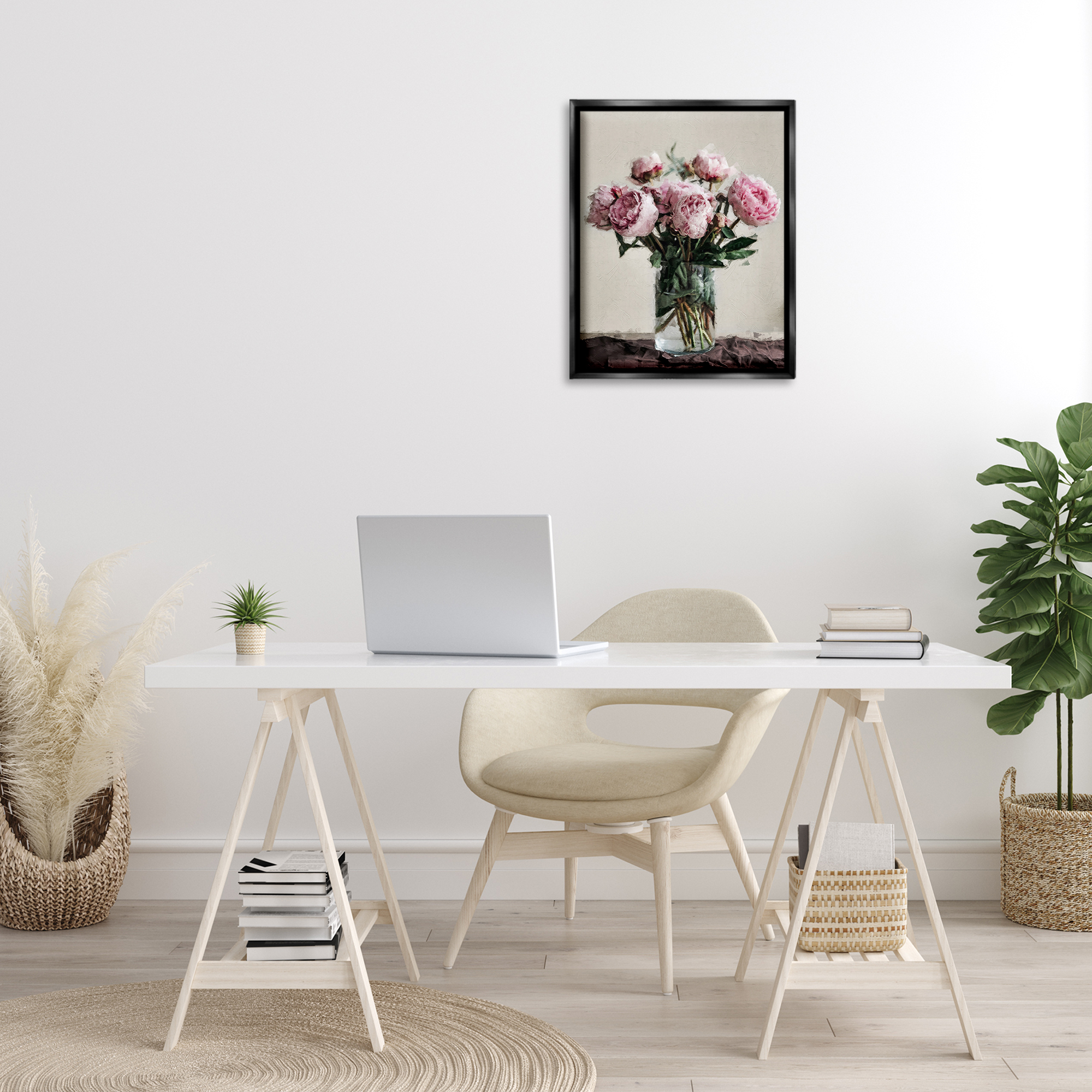 Stupell Industries Jar Of Roses Botanical & Floral Painting Black Floater Framed Art Print Wall Art, 17 x 21