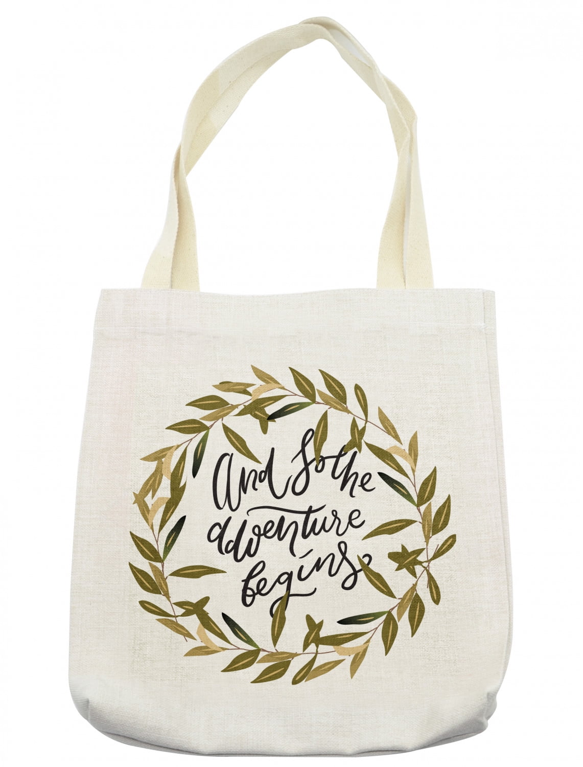 Saying Tote Bag, Hand Lettering Composition Adventure Words in Wreath