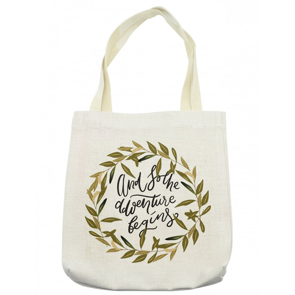 Saying Tote Bag, Hand Lettering Composition Adventure Words in Wreath ...