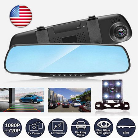 Car Camera|4.3 inch LCD HD 1080P Dash Cam |Car Video Camera | Car Video Recorder with Dual Lens for Vehicles Front & Rearview (Best Mirror Dash Cam)