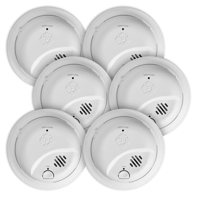 Detector de humo First Alert SMI100-AC con interconexión por cable, paquete de 6
