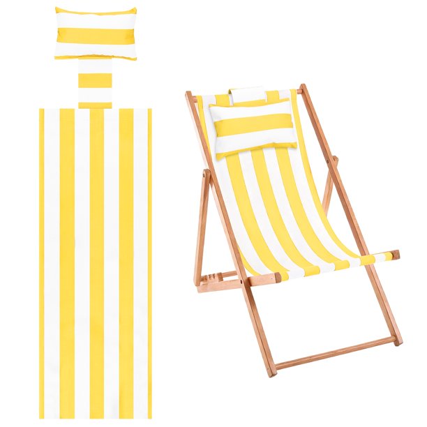 Tela de repuesto para silla de playa Uxcell, tela de lounge con almohada, rayas amarillas
