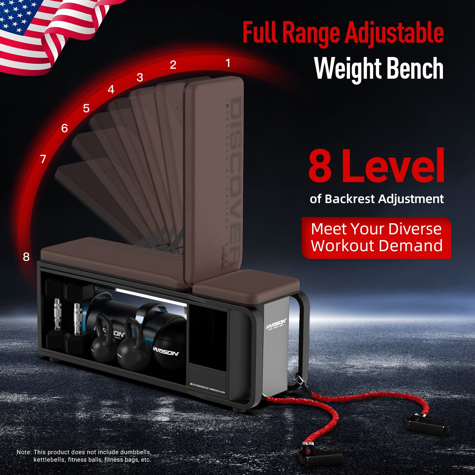 HARISON Weight Bench with High Capacity Storage,  Workout Bench for Home Gym, Adjustable Incline Bench with 1000 lbs Capacity (Dumbbells Not Included)