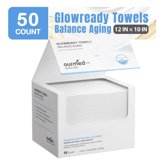 Ourmed Life 50Ct Large Face Disposable Towels 12''x10'' Plant-Based Face Wipes Aging Unscented Facial Washcloths with Moisture for Sensitiveness