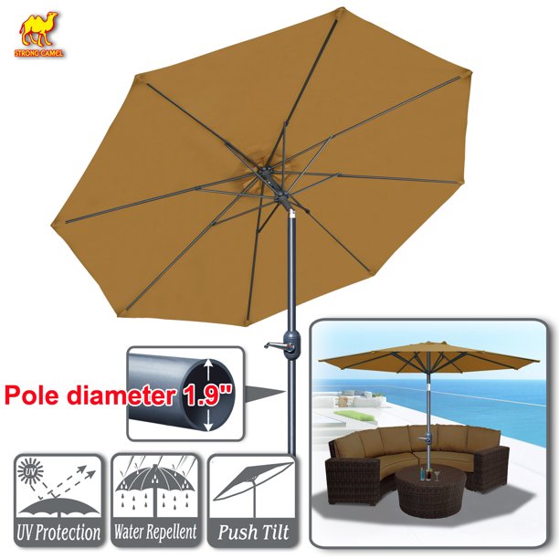 Strong Camel Patio Umbrella 10 With Tilt And Crank 8 Ribs Outdoor Garden Market Parasol Sunshade Tan Walmart Com Walmart Com